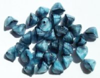 30 9mm Two Tone Opaque Light Blue & Black Shell Beads
